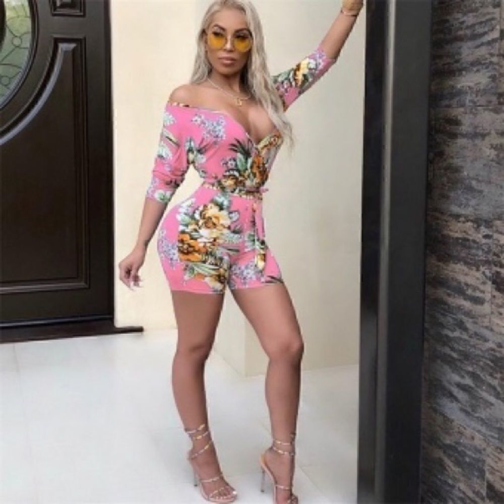 Now on SALE! Sexy Pink Printed Low-cut Sexy Romper